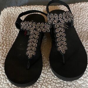 Skechers Black T-strap Crystal Embellished Sandals